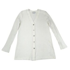 Michael Stars White Ribbed Knit Button Down Cardigan Top Long Line Womens Medium